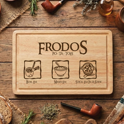 Personalised Taters Chopping Board, Fantasy Inspired Gift, Boil Em Mash Em Stew, Custom Wood Cutting Board, New Housewarming Gift for Foodie - Black Oak Farm