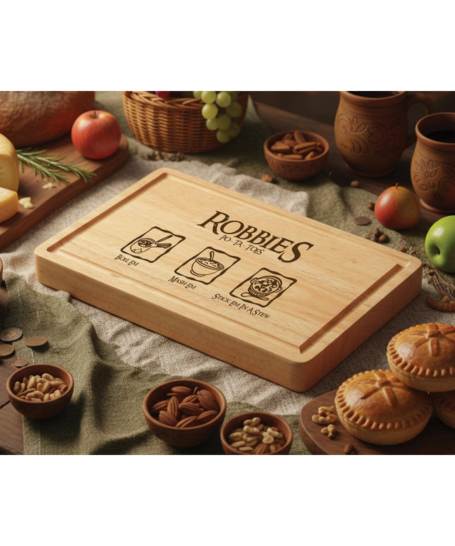 Personalised Taters Chopping Board, Fantasy Inspired Gift, Boil Em Mash Em Stew, Custom Wood Cutting Board, New Housewarming Gift for Foodie - Black Oak Farm