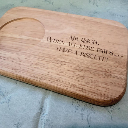 Personalised Wooden Biscuit Board with Mug Slot | Engraved Tea and Biscuit Tray | Breakfast Board | Unique Hostess Gift for Food Lovers - Black Oak Farm