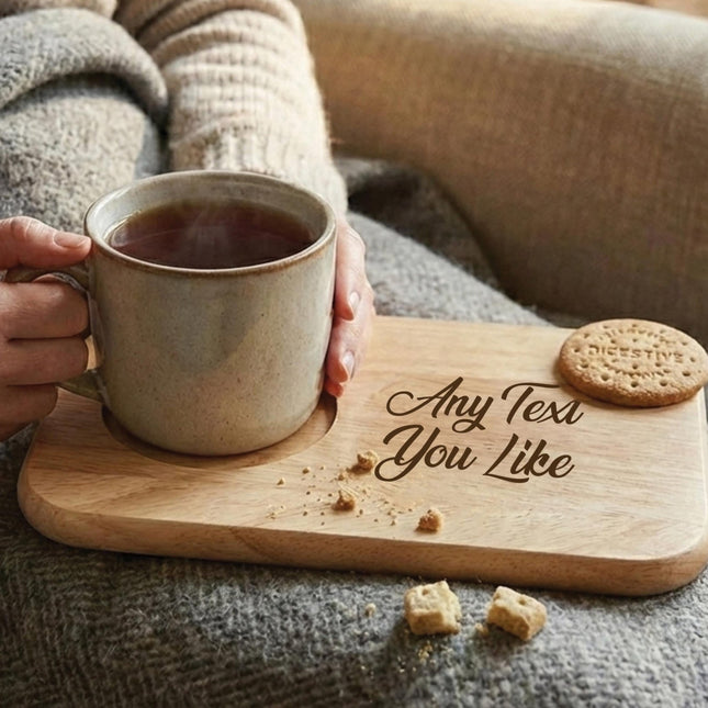 Personalised Wooden Biscuit Board with Mug Slot | Engraved Tea and Biscuit Tray | Breakfast Board | Unique Hostess Gift for Food Lovers - Black Oak Farm