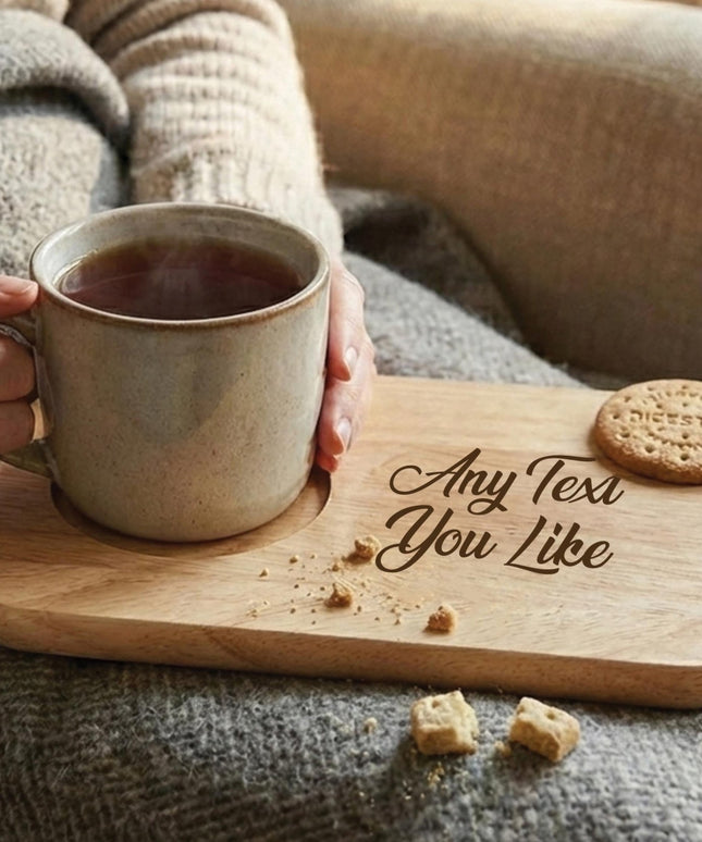 Personalised Wooden Biscuit Board with Mug Slot | Engraved Tea and Biscuit Tray | Breakfast Board | Unique Hostess Gift for Food Lovers - Black Oak Farm
