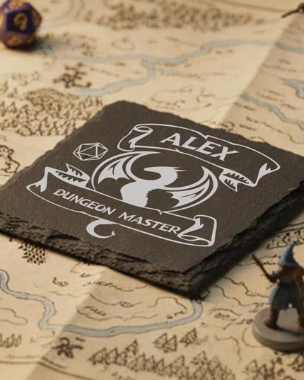 Personalized DnD Slate Coaster, Custom Engraved Table Decor - Black Oak Farm