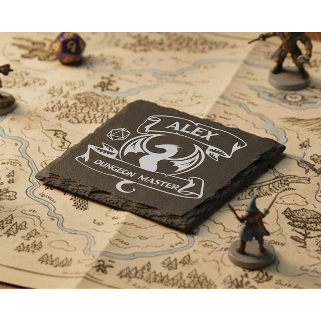 Personalized DnD Slate Coaster, Custom Engraved Table Decor - Black Oak Farm