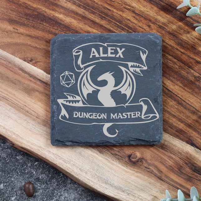 Personalized DnD Slate Coaster, Custom Engraved Table Decor - Black Oak Farm