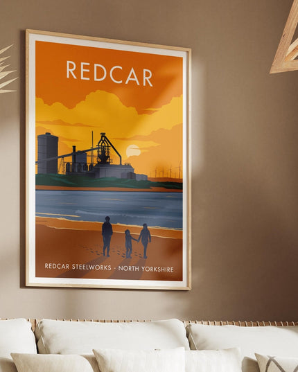 Redcar Steelworks Travel Poster Print, Vintage Framed or Unframed Wall Art, Retro Large Home Decor Prints - Black Oak Farm