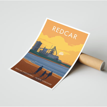 Redcar Steelworks Travel Poster Print, Vintage Framed or Unframed Wall Art, Retro Large Home Decor Prints - Black Oak Farm