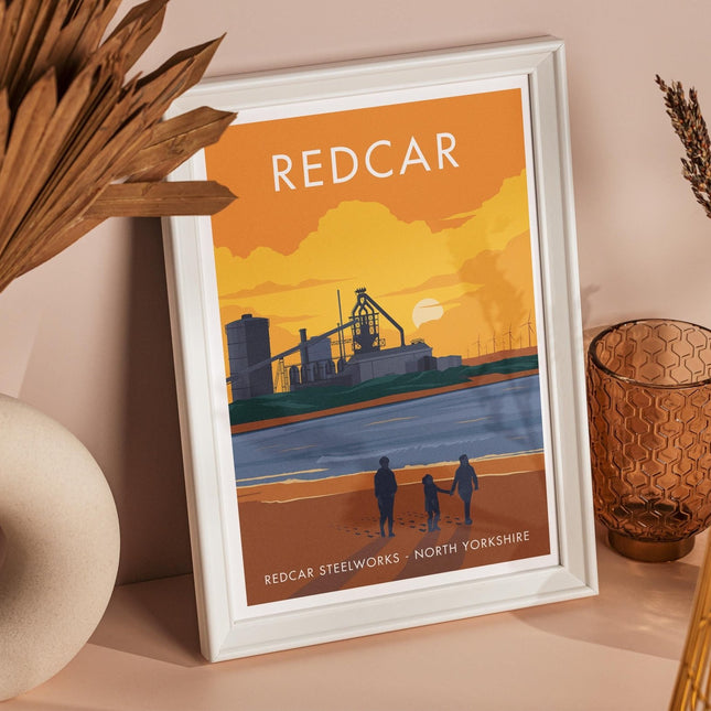 Redcar Steelworks Travel Poster Print, Vintage Framed or Unframed Wall Art, Retro Large Home Decor Prints - Black Oak Farm