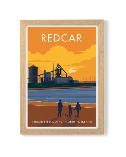 Redcar Steelworks Travel Poster Print, Vintage Framed or Unframed Wall Art, Retro Large Home Decor Prints - Black Oak Farm