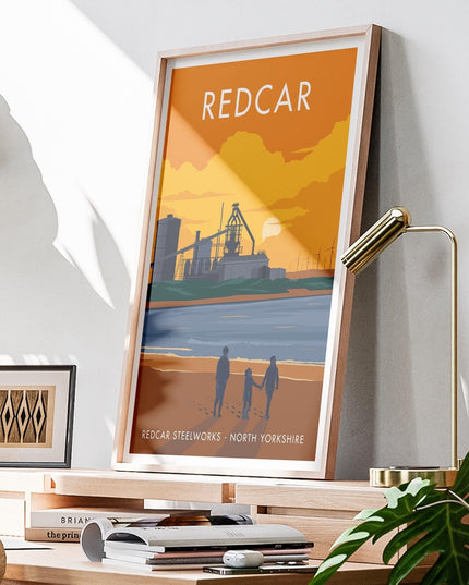 Redcar Steelworks Travel Poster Print, Vintage Framed or Unframed Wall Art, Retro Large Home Decor Prints - Black Oak Farm