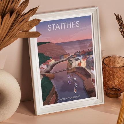 Staithes Travel Poster Print, Vintage Framed or Unframed Wall Art, Retro Large Home Decor Prints - Black Oak Farm