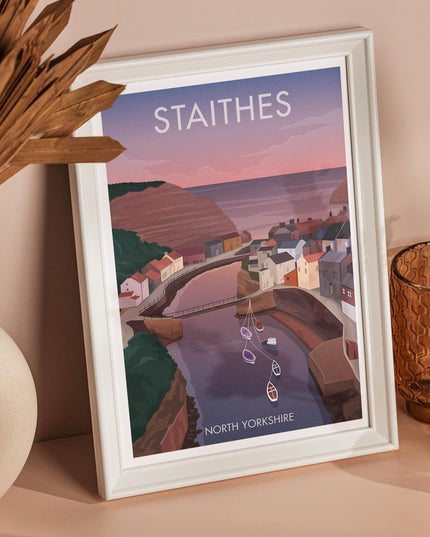 Staithes Travel Poster Print, Vintage Framed or Unframed Wall Art, Retro Large Home Decor Prints - Black Oak Farm