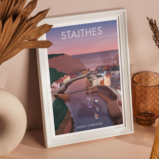 Staithes Travel Poster Print, Vintage Framed or Unframed Wall Art, Retro Large Home Decor Prints - Black Oak Farm
