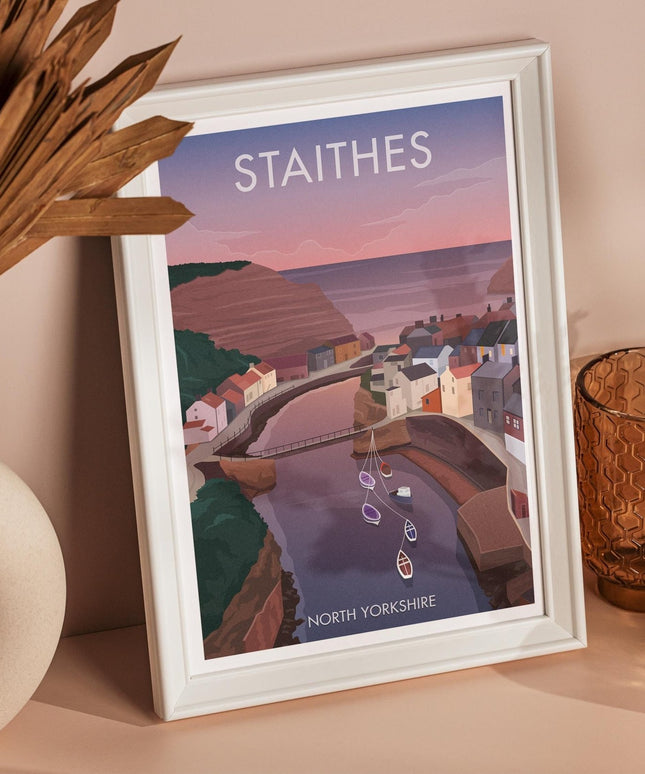 Staithes Travel Poster Print, Vintage Framed or Unframed Wall Art, Retro Large Home Decor Prints - Black Oak Farm