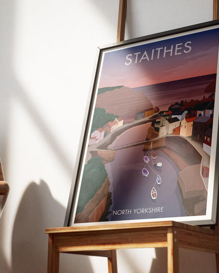 Staithes Travel Poster Print, Vintage Framed or Unframed Wall Art, Retro Large Home Decor Prints - Black Oak Farm