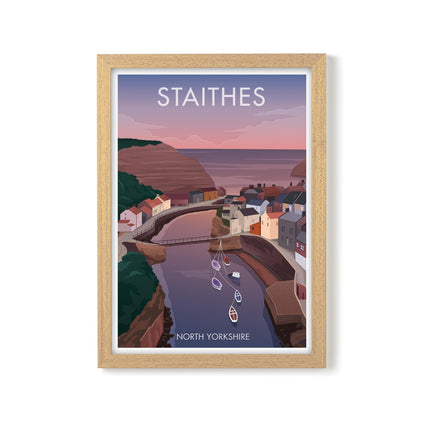 Staithes Travel Poster Print, Vintage Framed or Unframed Wall Art, Retro Large Home Decor Prints - Black Oak Farm
