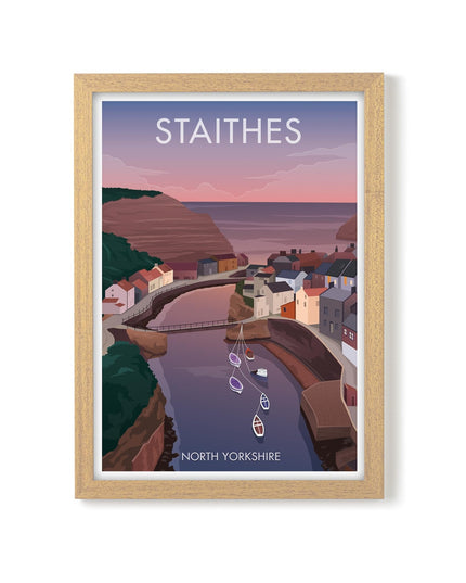 Staithes Travel Poster Print, Vintage Framed or Unframed Wall Art, Retro Large Home Decor Prints - Black Oak Farm