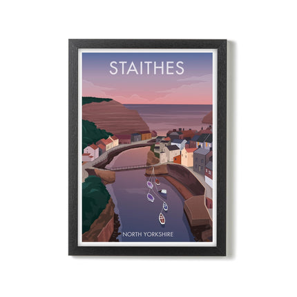 Staithes Travel Poster Print, Vintage Framed or Unframed Wall Art, Retro Large Home Decor Prints - Black Oak Farm