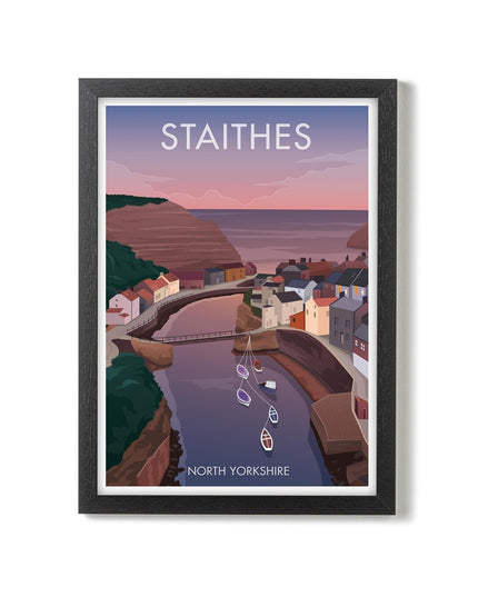 Staithes Travel Poster Print, Vintage Framed or Unframed Wall Art, Retro Large Home Decor Prints - Black Oak Farm