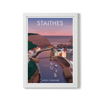 Staithes Travel Poster Print, Vintage Framed or Unframed Wall Art, Retro Large Home Decor Prints - Black Oak Farm