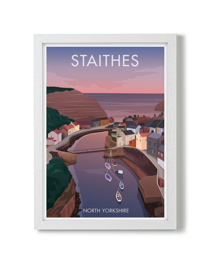 Staithes Travel Poster Print, Vintage Framed or Unframed Wall Art, Retro Large Home Decor Prints - Black Oak Farm