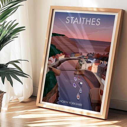 Staithes Travel Poster Print, Vintage Framed or Unframed Wall Art, Retro Large Home Decor Prints - Black Oak Farm