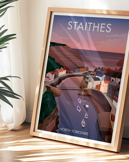 Staithes Travel Poster Print, Vintage Framed or Unframed Wall Art, Retro Large Home Decor Prints - Black Oak Farm