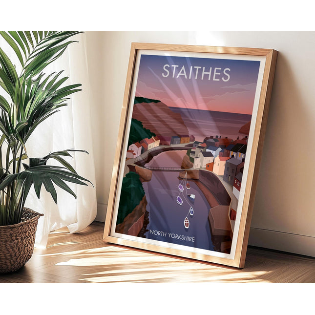 Staithes Travel Poster Print, Vintage Framed or Unframed Wall Art, Retro Large Home Decor Prints - Black Oak Farm