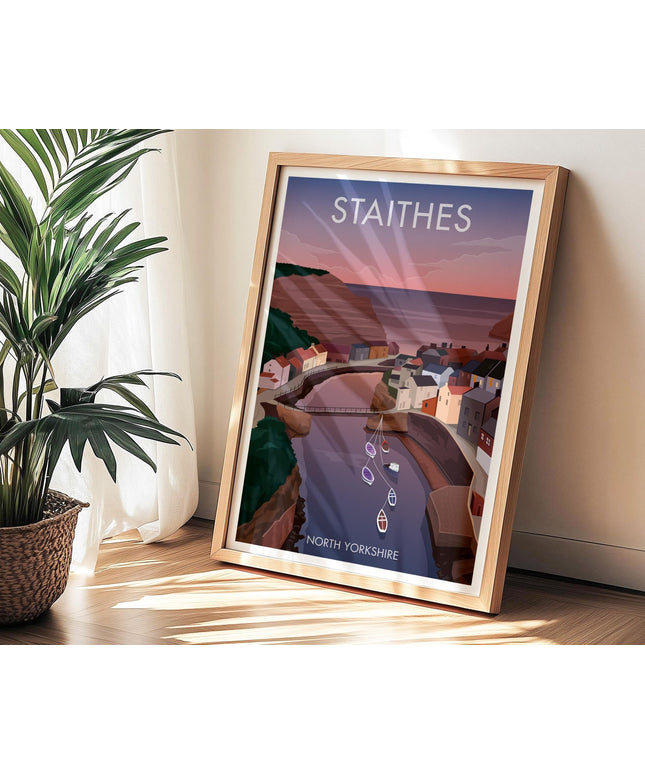 Staithes Travel Poster Print, Vintage Framed or Unframed Wall Art, Retro Large Home Decor Prints - Black Oak Farm