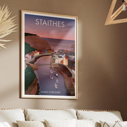 Staithes Travel Poster Print, Vintage Framed or Unframed Wall Art, Retro Large Home Decor Prints - Black Oak Farm