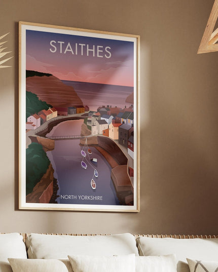 Staithes Travel Poster Print, Vintage Framed or Unframed Wall Art, Retro Large Home Decor Prints - Black Oak Farm