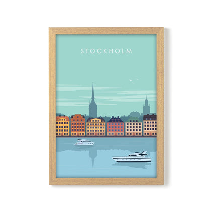 Stockholm Travel Poster Print, Vintage Framed or Unframed Wall Art, Retro Large Home Decor Prints - Black Oak Farm
