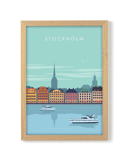 Stockholm Travel Poster Print, Vintage Framed or Unframed Wall Art, Retro Large Home Decor Prints - Black Oak Farm