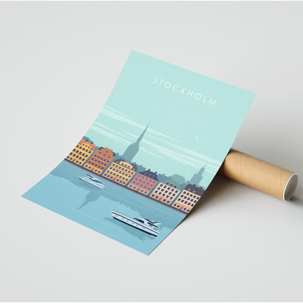 Stockholm Travel Poster Print, Vintage Framed or Unframed Wall Art, Retro Large Home Decor Prints - Black Oak Farm