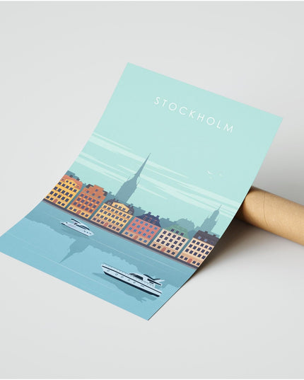 Stockholm Travel Poster Print, Vintage Framed or Unframed Wall Art, Retro Large Home Decor Prints - Black Oak Farm
