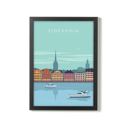 Stockholm Travel Poster Print, Vintage Framed or Unframed Wall Art, Retro Large Home Decor Prints - Black Oak Farm