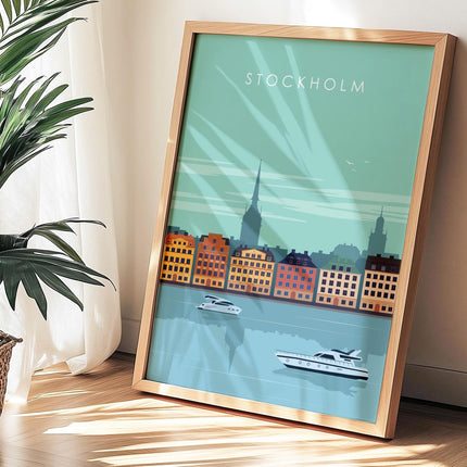 Stockholm Travel Poster Print, Vintage Framed or Unframed Wall Art, Retro Large Home Decor Prints - Black Oak Farm