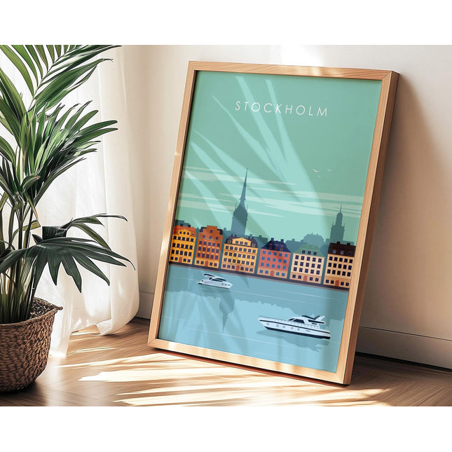 Stockholm Travel Poster Print, Vintage Framed or Unframed Wall Art, Retro Large Home Decor Prints - Black Oak Farm