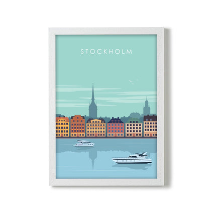 Stockholm Travel Poster Print, Vintage Framed or Unframed Wall Art, Retro Large Home Decor Prints - Black Oak Farm