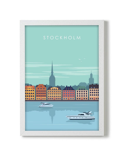 Stockholm Travel Poster Print, Vintage Framed or Unframed Wall Art, Retro Large Home Decor Prints - Black Oak Farm