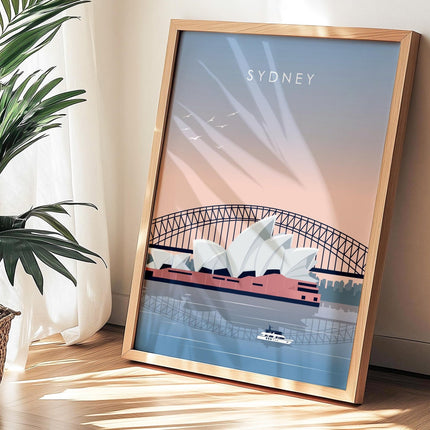 Sydney Travel Poster Print, Vintage Framed or Unframed Wall Art, Retro Large Home Decor Prints - Black Oak Farm