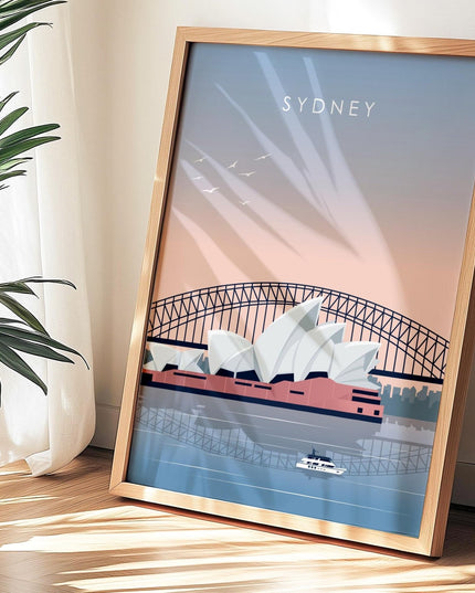 Sydney Travel Poster Print, Vintage Framed or Unframed Wall Art, Retro Large Home Decor Prints - Black Oak Farm