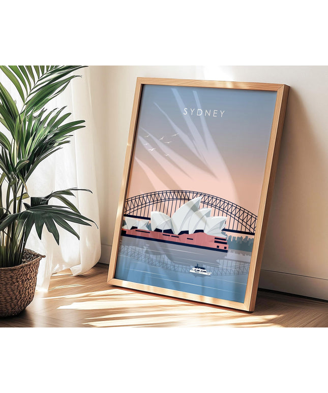 Sydney Travel Poster Print, Vintage Framed or Unframed Wall Art, Retro Large Home Decor Prints - Black Oak Farm