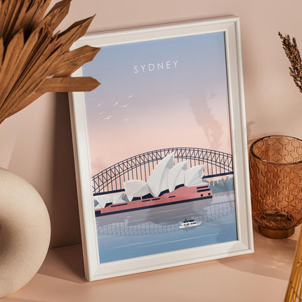 Sydney Travel Poster Print, Vintage Framed or Unframed Wall Art, Retro Large Home Decor Prints - Black Oak Farm