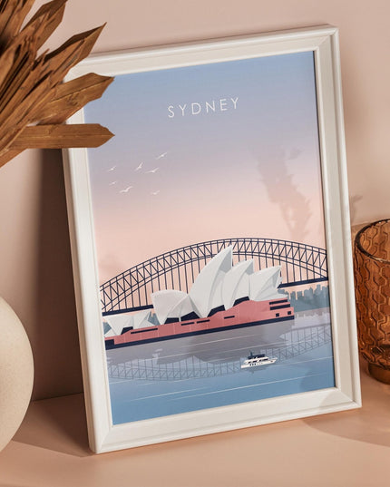 Sydney Travel Poster Print, Vintage Framed or Unframed Wall Art, Retro Large Home Decor Prints - Black Oak Farm