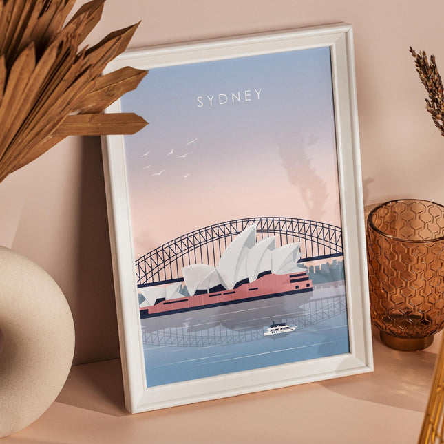 Sydney Travel Poster Print, Vintage Framed or Unframed Wall Art, Retro Large Home Decor Prints - Black Oak Farm