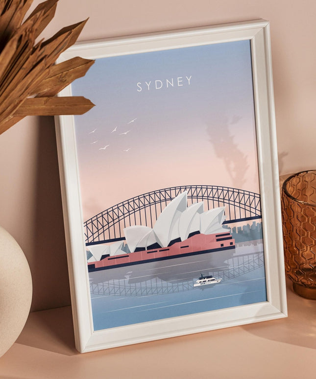 Sydney Travel Poster Print, Vintage Framed or Unframed Wall Art, Retro Large Home Decor Prints - Black Oak Farm