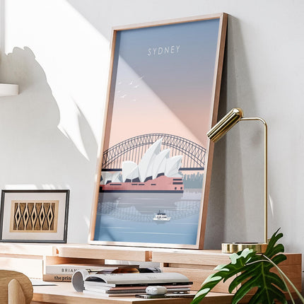Sydney Travel Poster Print, Vintage Framed or Unframed Wall Art, Retro Large Home Decor Prints - Black Oak Farm