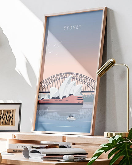 Sydney Travel Poster Print, Vintage Framed or Unframed Wall Art, Retro Large Home Decor Prints - Black Oak Farm