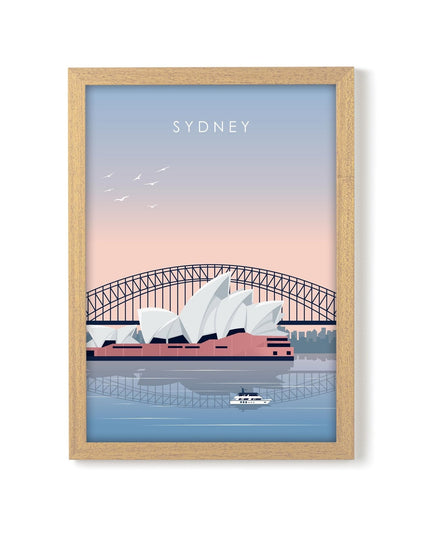 Sydney Travel Poster Print, Vintage Framed or Unframed Wall Art, Retro Large Home Decor Prints - Black Oak Farm