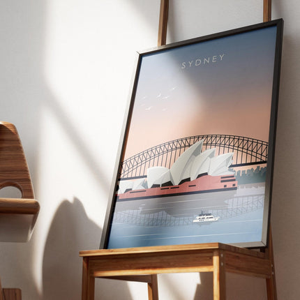 Sydney Travel Poster Print, Vintage Framed or Unframed Wall Art, Retro Large Home Decor Prints - Black Oak Farm